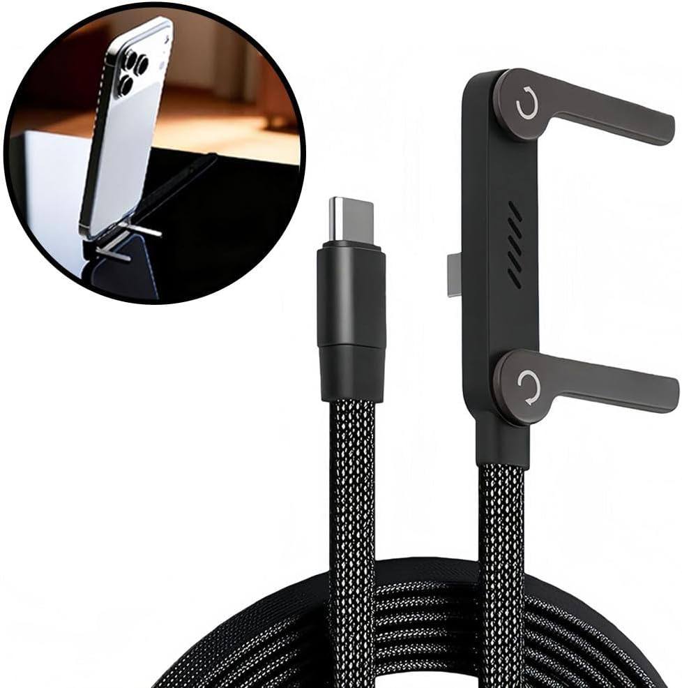 Câble USB-C 240W 2-en-1 avec Support Intégré – Charge Rapide Support Pliable