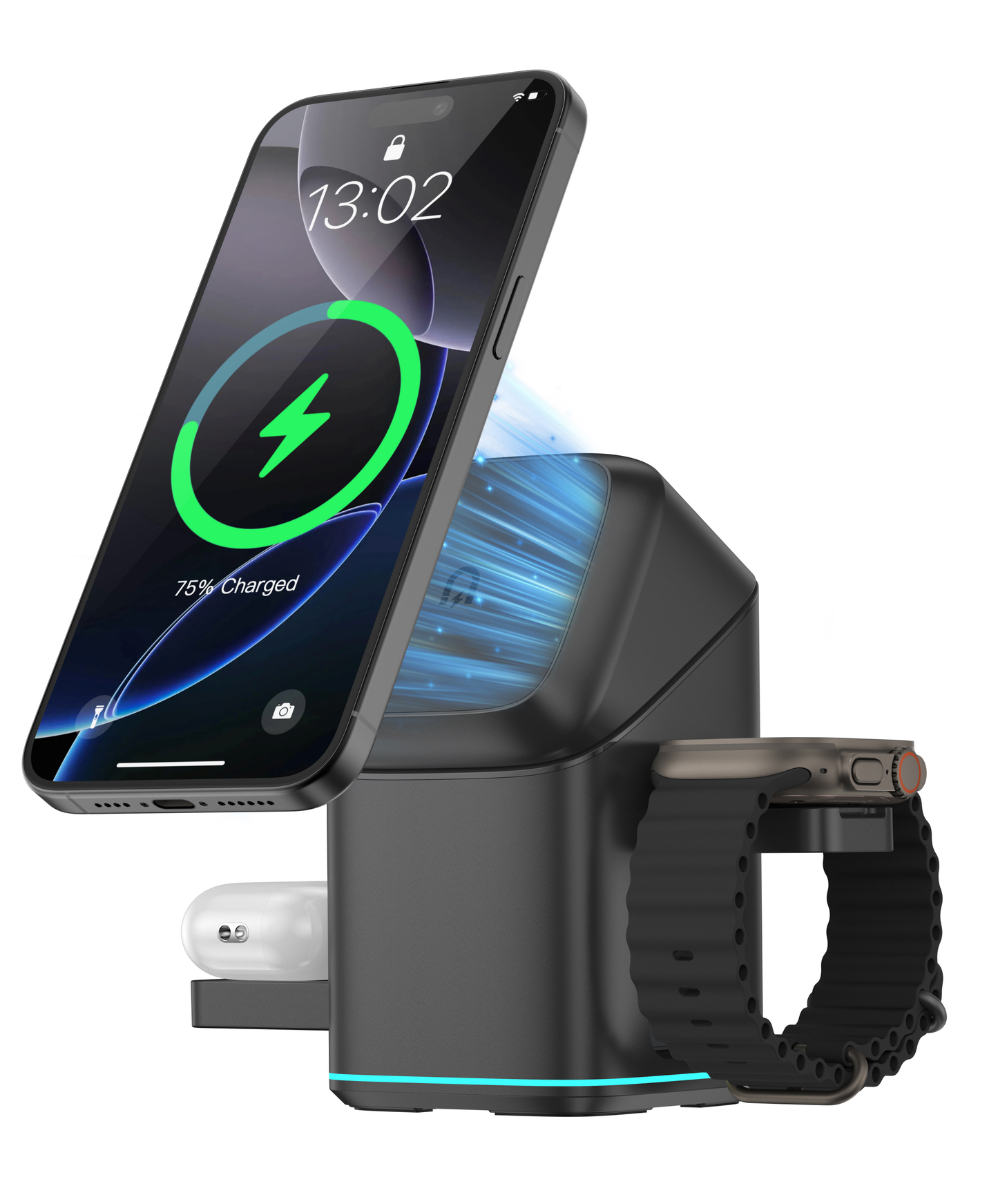 Chargeur sans fil pliable 3-en-1 à rotation automatique Chargeur sans fil