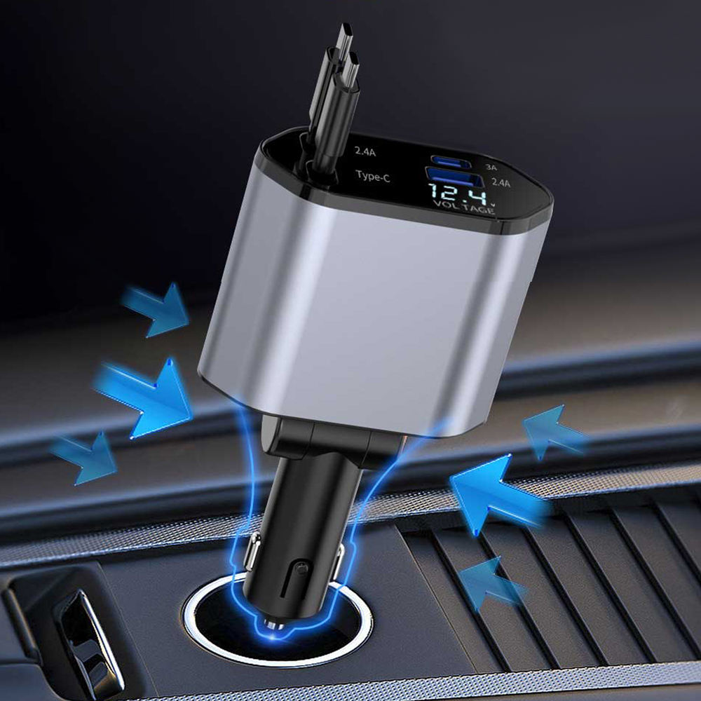 Chargeur de Voiture Rétractable 4 en 1 Charge Rapide et Polyvalente