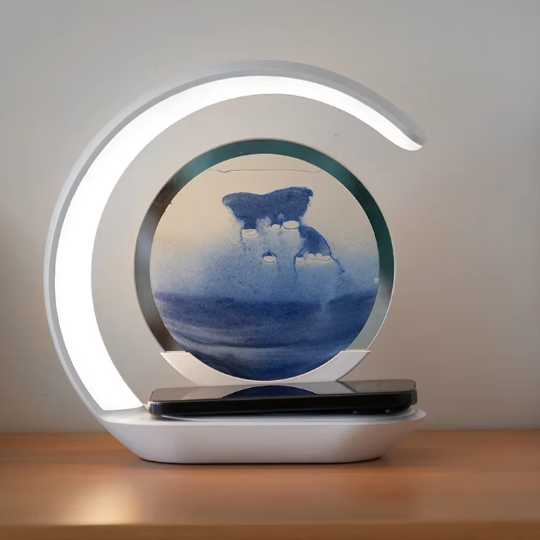 🪶 Lampe LED à Sable Mouvant – Art Moderne 3D pour Intérieur Chic
