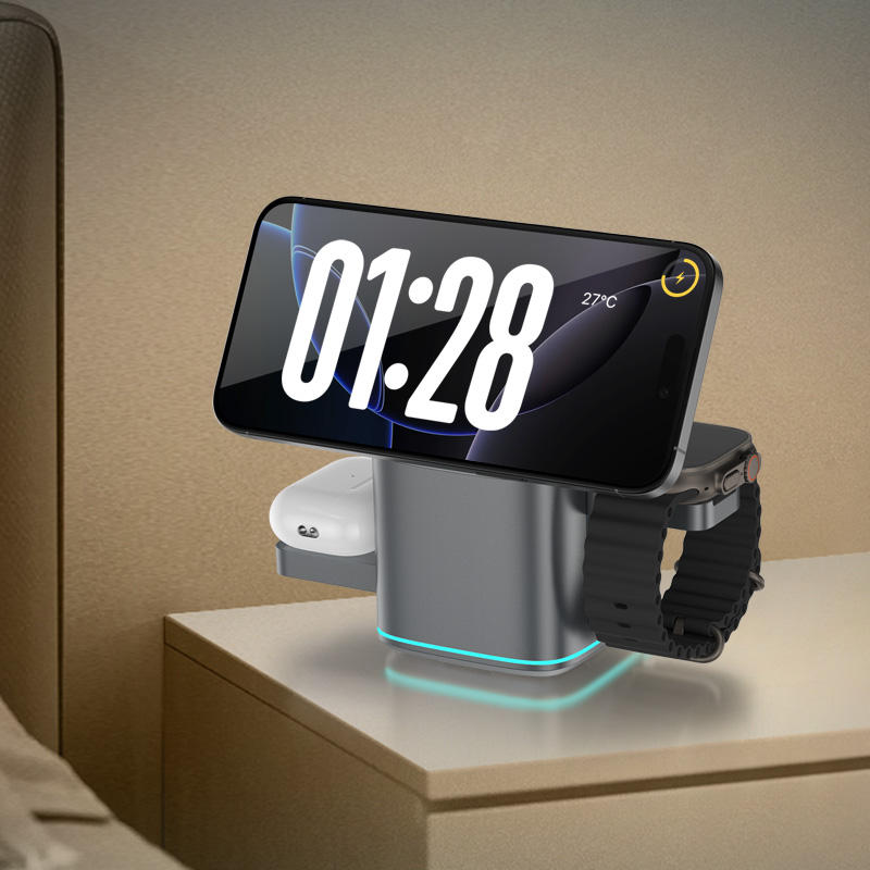Chargeur sans fil pliable 3-en-1 à rotation automatique Chargeur sans fil
