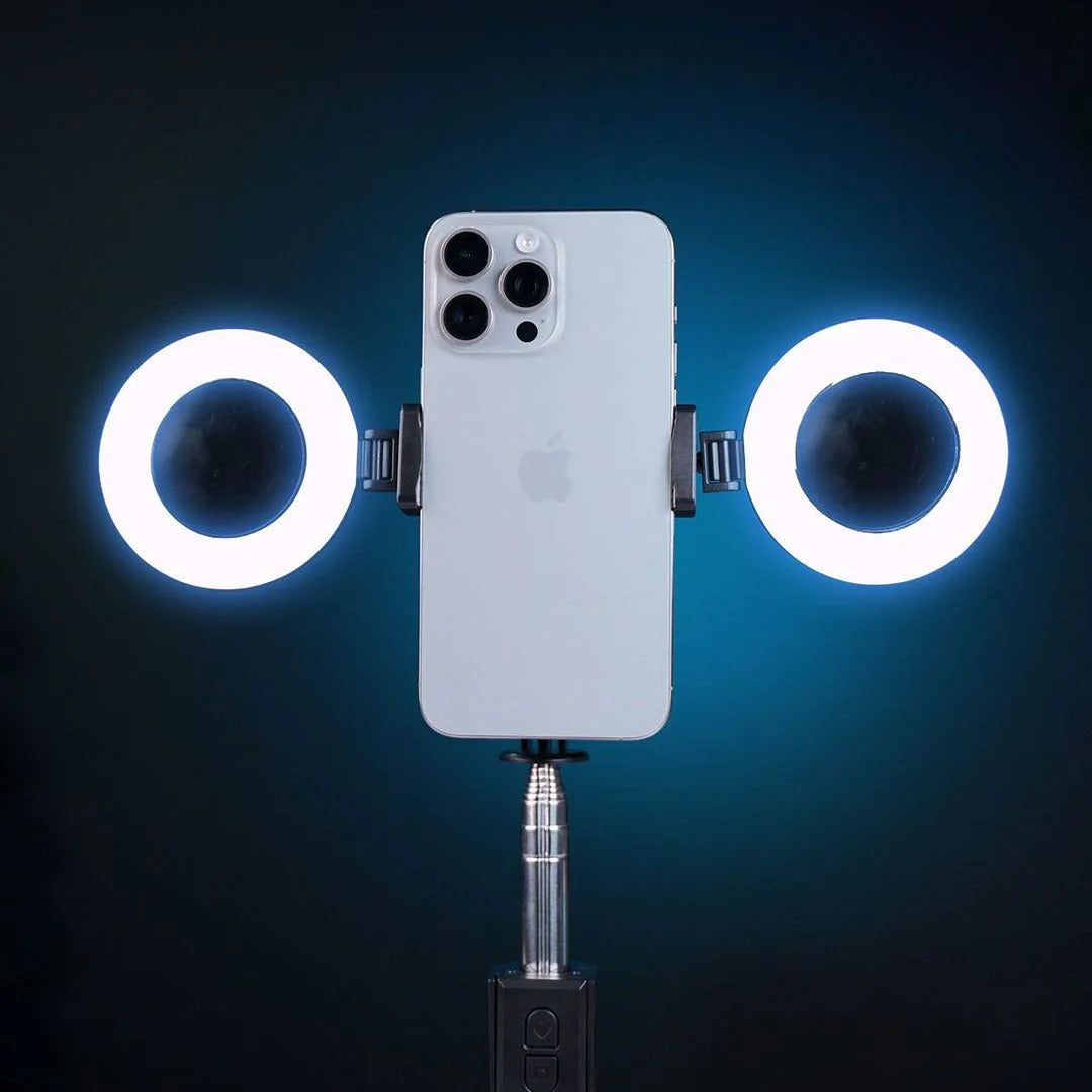 SUPPORT TREPIED TELEPHONE Double LED – Selfie Stick & Trépied : Illuminez Chaque Prise