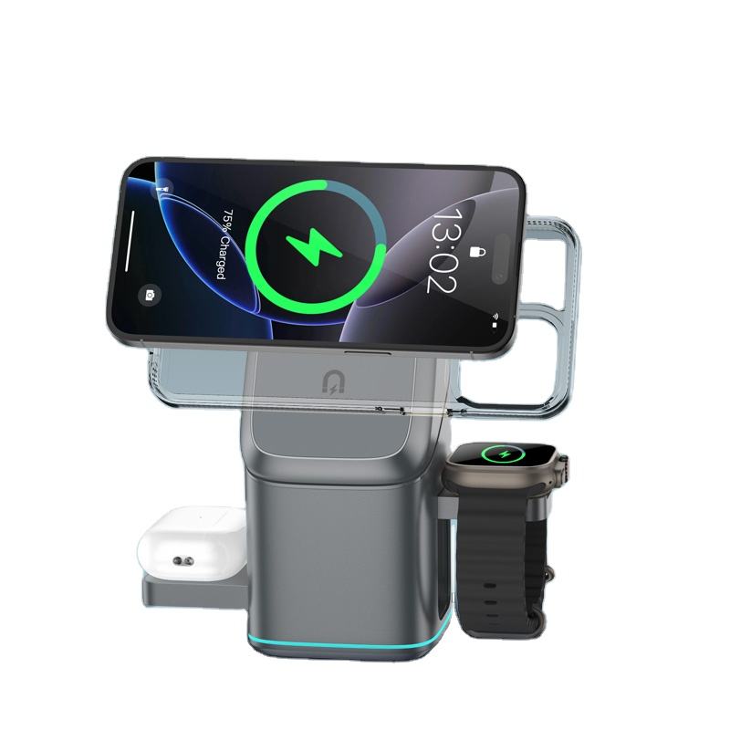 Chargeur sans fil pliable 3-en-1 à rotation automatique Chargeur sans fil