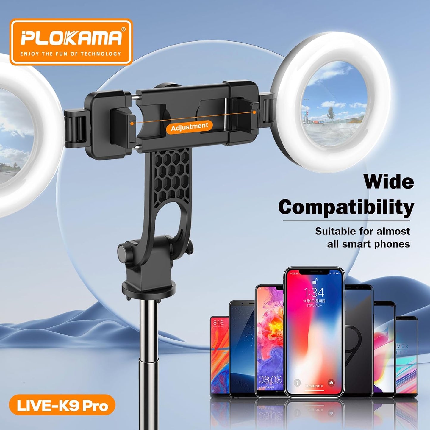 SUPPORT TREPIED TELEPHONE Double LED – Selfie Stick & Trépied : Illuminez Chaque Prise