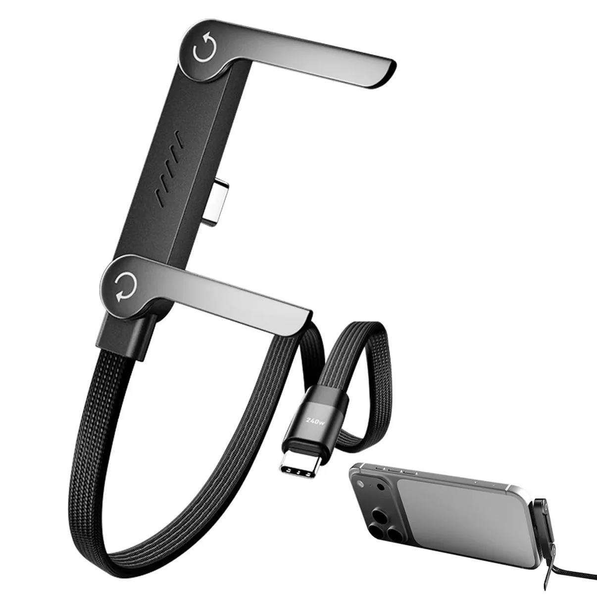 Câble USB-C 240W 2-en-1 avec Support Intégré – Charge Rapide  Support Pliable